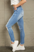 Load image into Gallery viewer, Skinny Blue Jeans-Baeful Button Front Frayed Ankle Skinny Jeans | Blue Jeans
