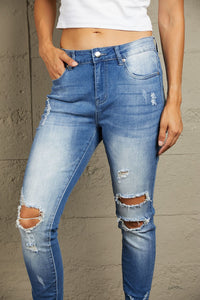 Blue Jeans-Baeful Faded Mid High Rise Jeans | blue jean shorts