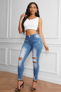 Blue Jeans-Baeful Faded Mid High Rise Jeans | blue jean shorts