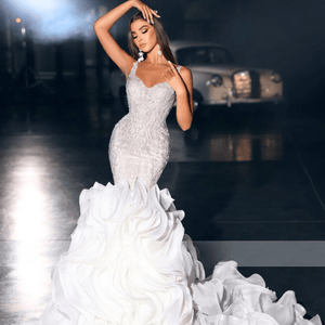 Beading Embroidery Lace Mermaid Wedding Dress | Spaghetti Straps Tiered Broke Girl Philanthropy