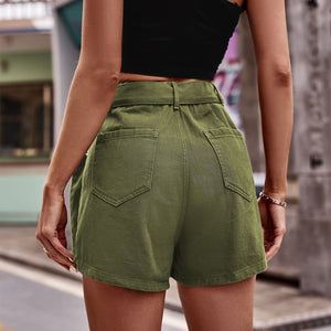 Jean Shorts-Belted Denim Shorts with Pockets | shorts