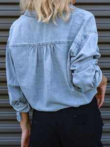 Womens Denim Blouse | Blue Denim Top with Front Tie | Denim Jacket