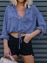 Load image into Gallery viewer, Womens Denim Blouse | Blue Denim Top with Front Tie | Denim Jacket
