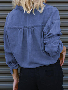 Womens Denim Blouse | Blue Denim Top with Front Tie | Denim Jacket