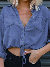 Load image into Gallery viewer, Womens Denim Blouse | Blue Denim Top with Front Tie | Denim Jacket
