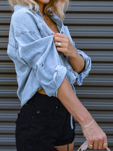 Womens Denim Blouse | Blue Denim Top with Front Tie | Denim Jacket