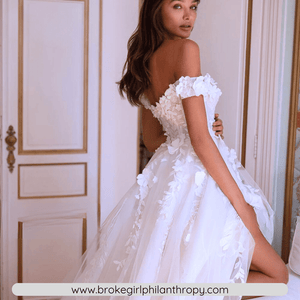 Lace Wedding Dress-Boat Neck Beaded Flowers Wedding Dress | Wedding Dresses