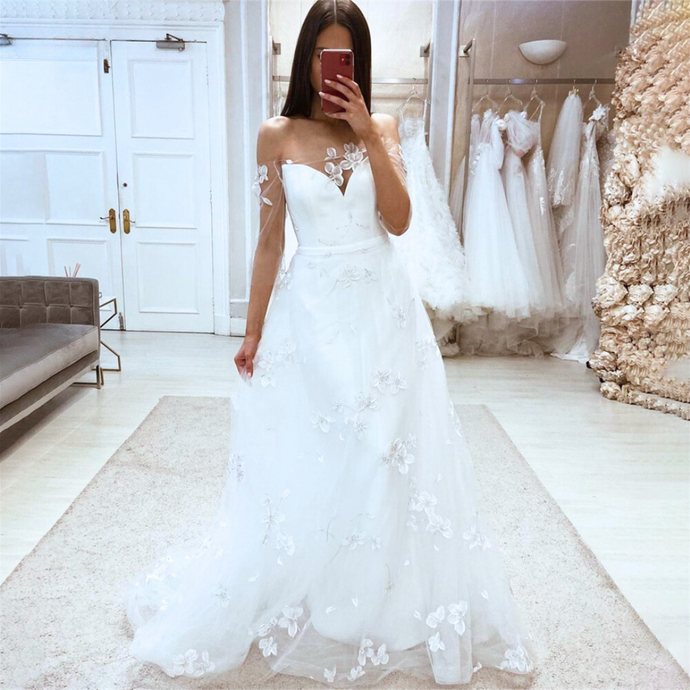 Bohemian Wedding Dress-Lace Beach Wedding Dress- Off Shoulder | Wedding Dresses