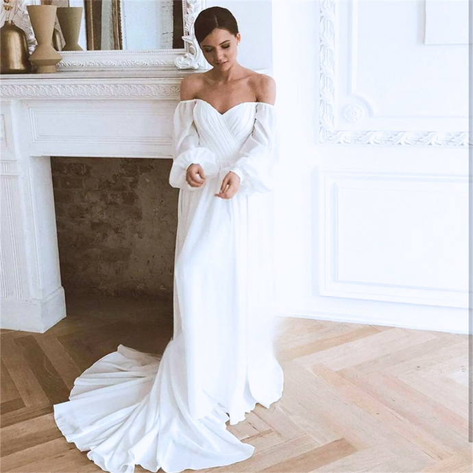 Bohemian Wedding Dress- Off Shoulder Chiffon Wedding Dress | Wedding Dresses
