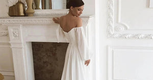 Bohemian Wedding Dress- Off Shoulder Chiffon Wedding Dress | Wedding Dresses