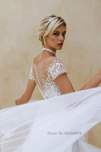 Short Sleeve Wedding Dress-Bohemian A-Line Beach Wedding Dress | Wedding Dresses