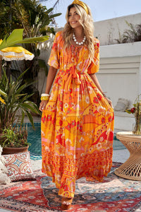 Womens Maxi Dress-Bohemian Tie-Waist Tiered Maxi Dress | Dress