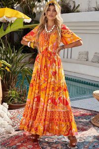 Womens Maxi Dress-Bohemian Tie-Waist Tiered Maxi Dress | Dress