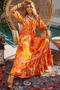 Womens Maxi Dress-Bohemian Tie-Waist Tiered Maxi Dress | Dress