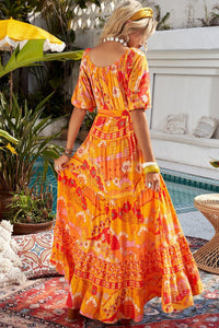 Womens Maxi Dress-Bohemian Tie-Waist Tiered Maxi Dress | Dress