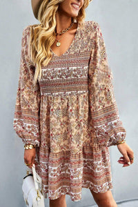 Womens Dress-Bohemian V-Neck Balloon Sleeve Dress | Dresses/Mini Dresses