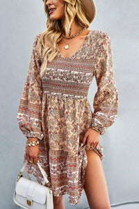 Womens Dress-Bohemian V-Neck Balloon Sleeve Dress | Dresses/Mini Dresses