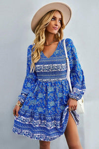 Womens Dress-Bohemian V-Neck Balloon Sleeve Dress | Dresses/Mini Dresses