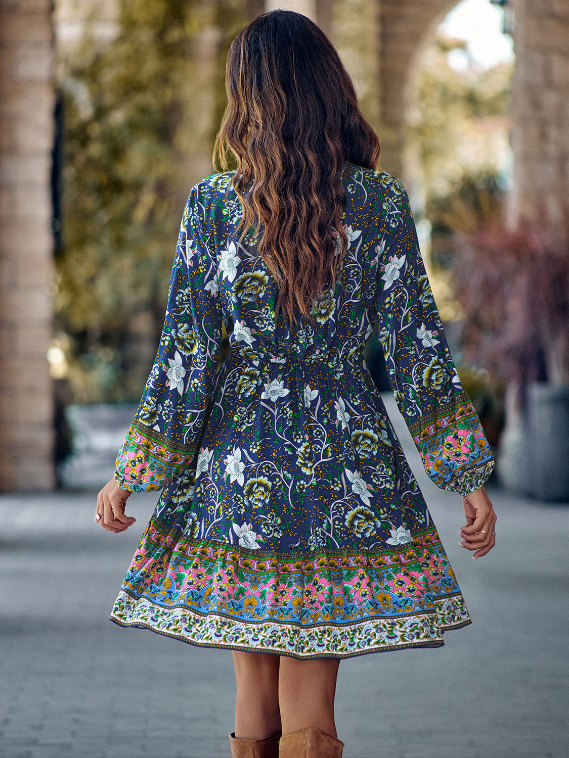 Womens Dress-Bohemian V-Neck Long Sleeve Dress | Dresses/Midi Dresses