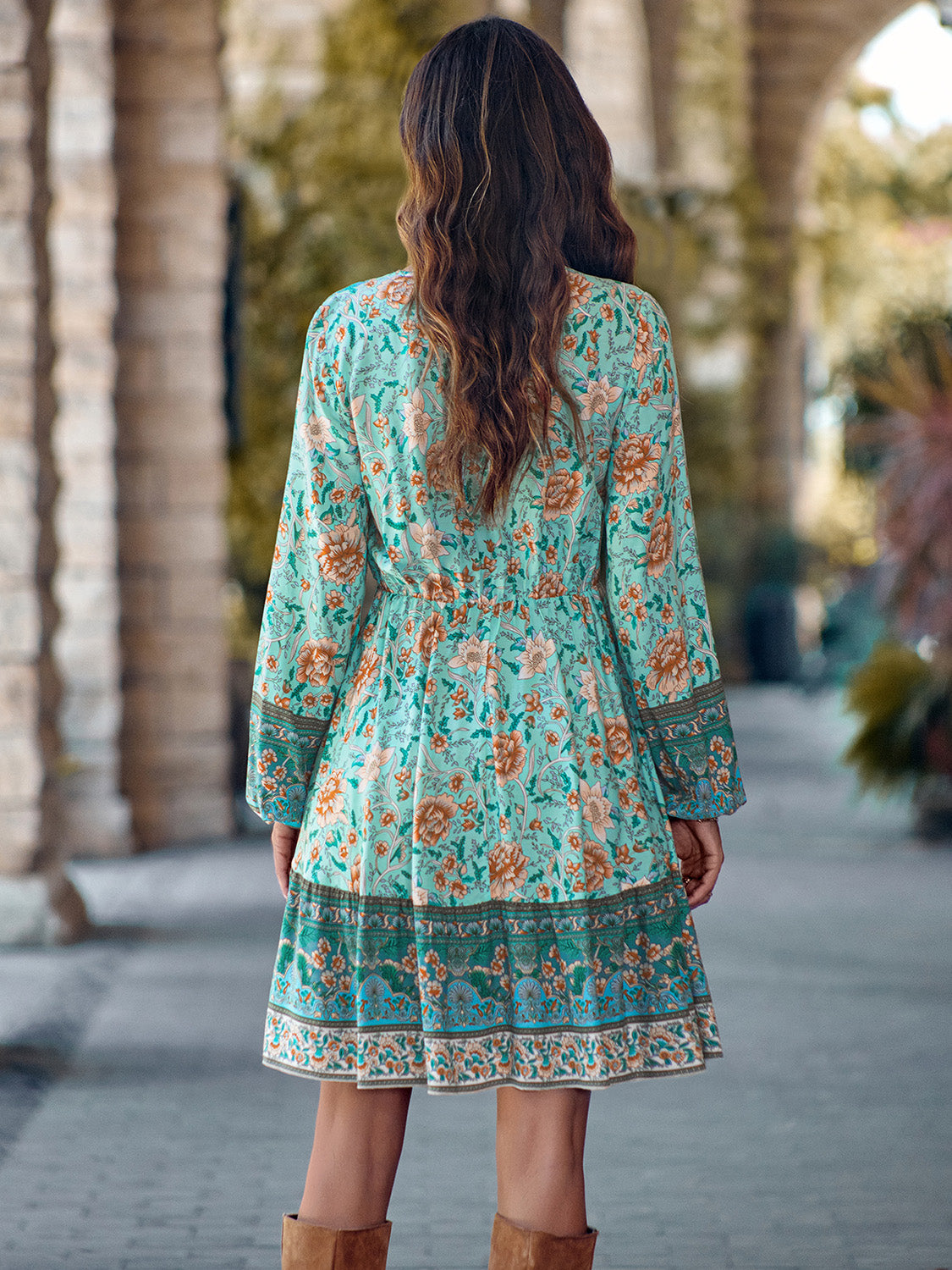 Womens Dress-Bohemian V-Neck Long Sleeve Dress | Dresses/Midi Dresses