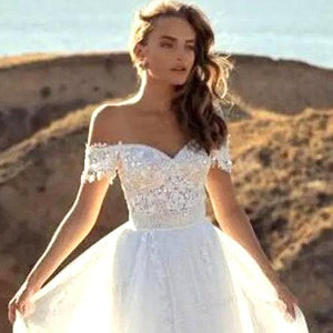 Boho Sweetheart Beach Wedding Dress | Short Sleeve Lace Bride Dress Broke Girl Philanthropy