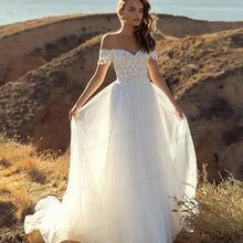 Load image into Gallery viewer, Boho Sweetheart Beach Wedding Dress | Short Sleeve Lace Bride Dress Broke Girl Philanthropy
