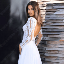 Load image into Gallery viewer, Bohemian Wedding Dress-Long Sleeve Chiffon Bridal Gown
