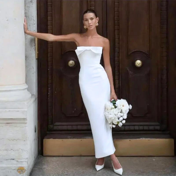 Short Wedding Dress-Simple Backless Ankle Length Bridal Dress
