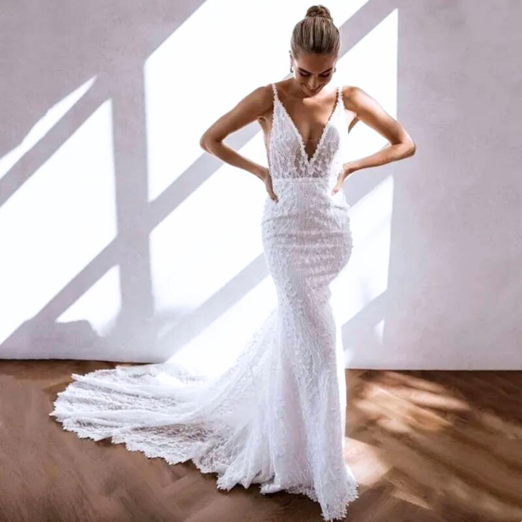 Bohemian Wedding Dress-Mermaid V Neck Bridal Gown | Wedding Dresses