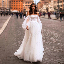 Load image into Gallery viewer, Bohemian Wedding Dress-Lace Puff Sleeve Bridal Gown
