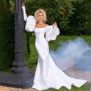 Mermaid Long Sleeve Wedding Dress-Exquisite Square Collar Dress | Wedding Dresses