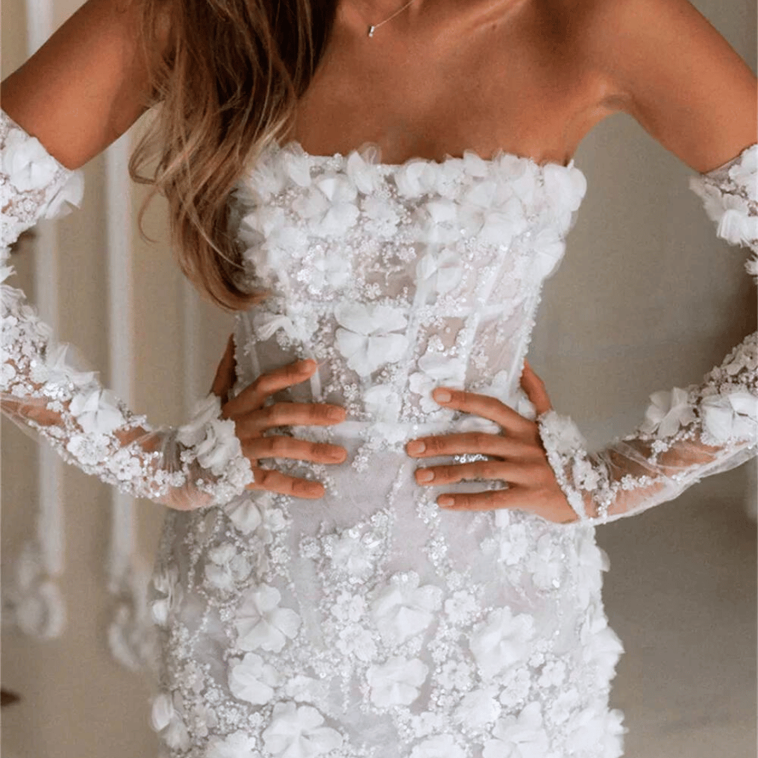 Short Wedding Dress | Short Lace Wedding Dress-Off Shoulder Detachable Sleeves | Wedding Dresses