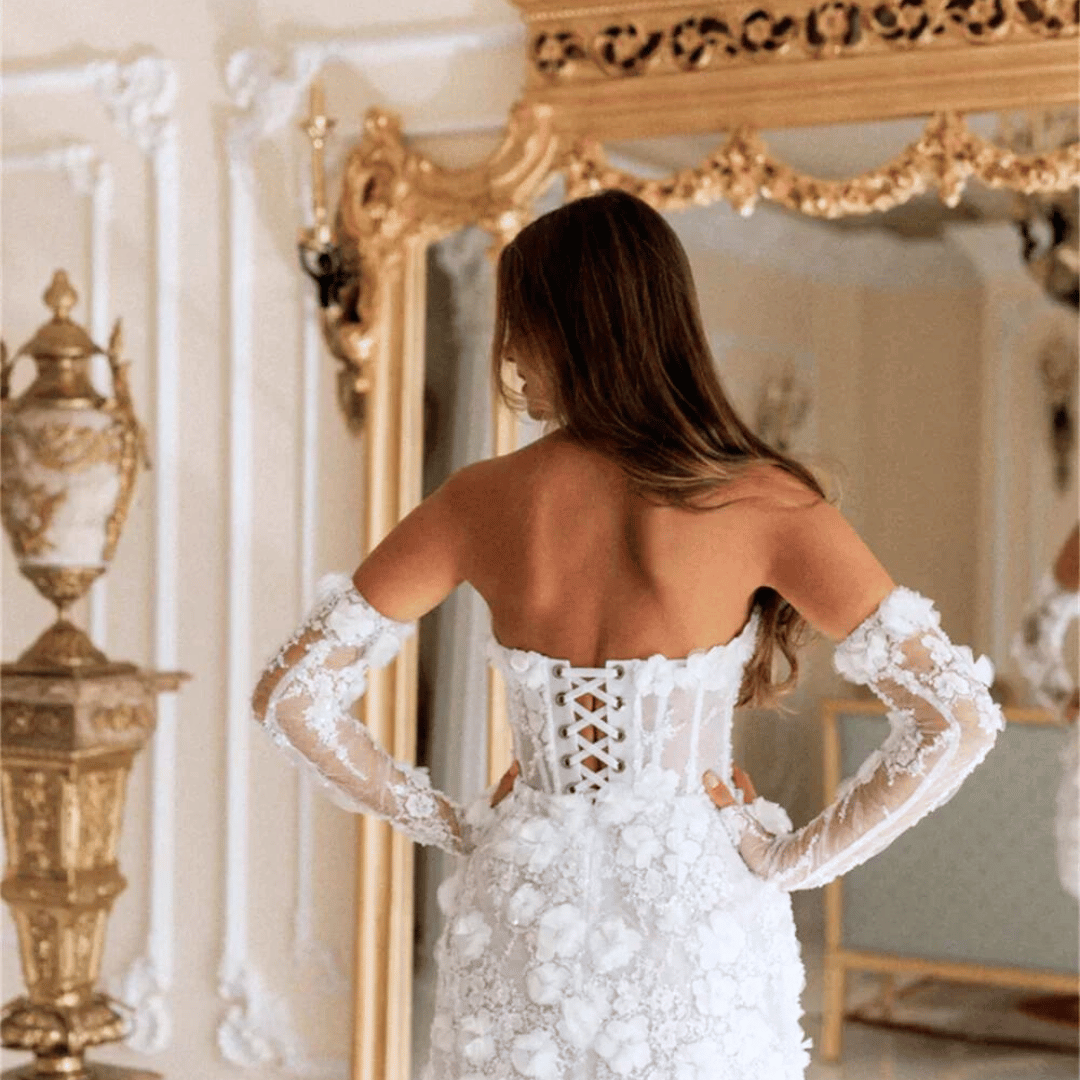 Short Wedding Dress | Short Lace Wedding Dress-Off Shoulder Detachable Sleeves | Wedding Dresses