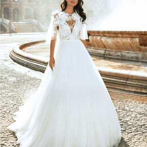 Bohemian Wedding Dress- Simple Lace Beach Bridal Gown