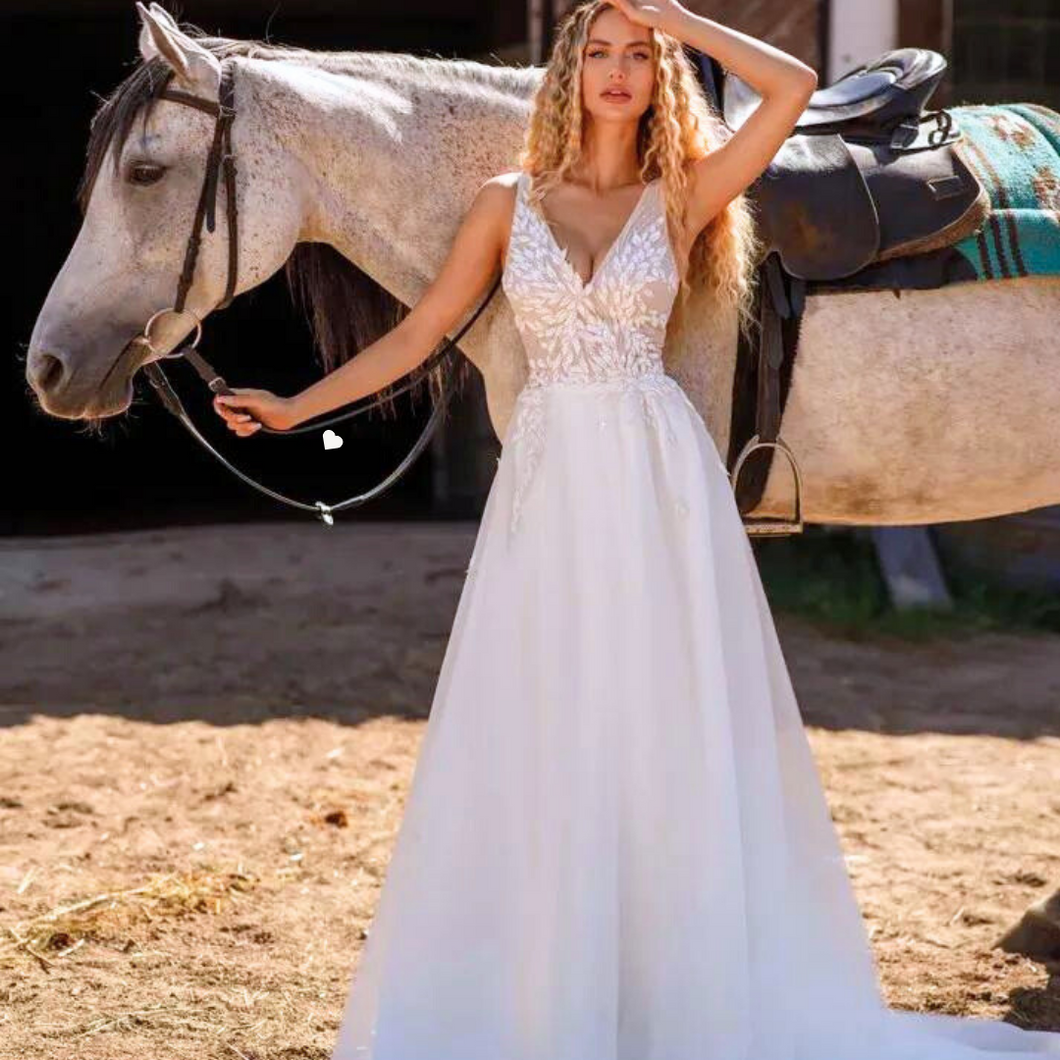 Bohemian Wedding Dress-Lace Beach A Line Bridal Gown | Wedding Dresses