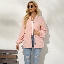 Load image into Gallery viewer, Womens Jacket-Button Down Dropped Shoulder Jacket with Pockets
