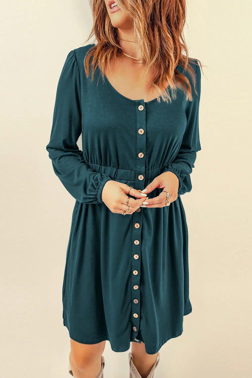 Womens Dress-Button Down Long Sleeve Dress with Pockets | Dresses/Midi Dresses