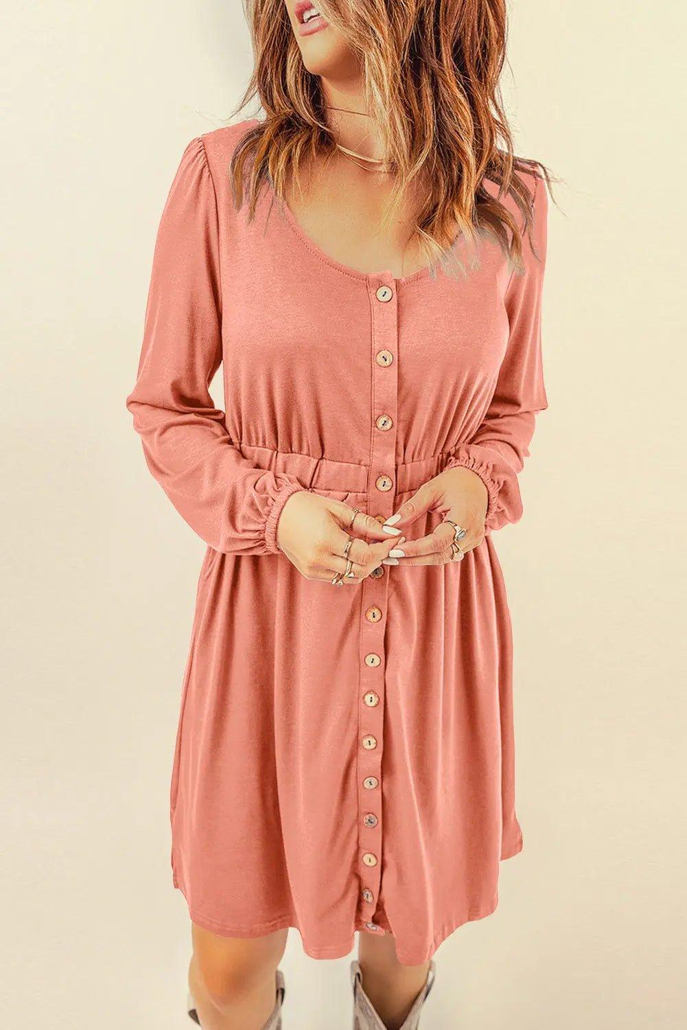 Womens Dress-Button Down Long Sleeve Dress with Pockets | Dresses/Midi Dresses