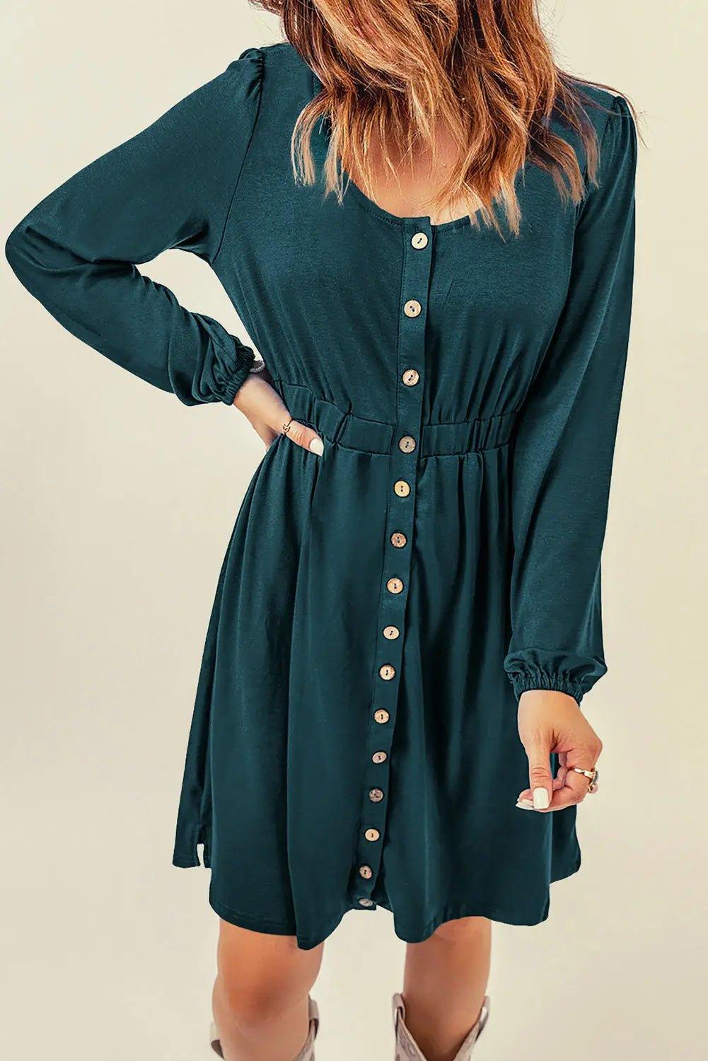 Womens Dress-Button Down Long Sleeve Dress with Pockets | Dresses/Midi Dresses