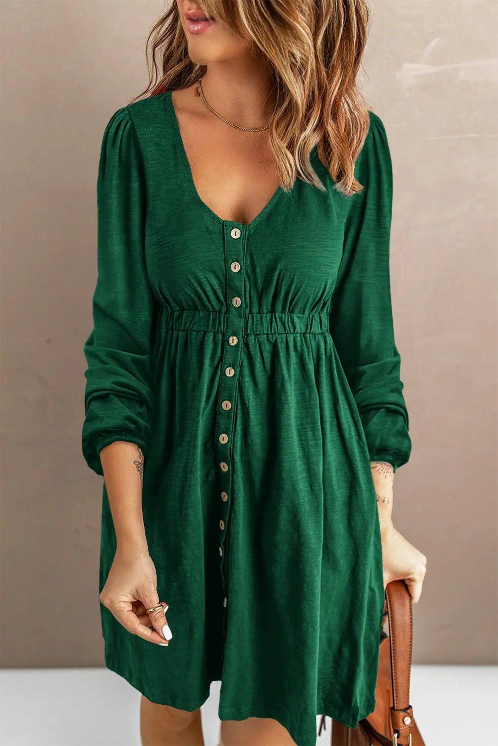 Womens Dress-Button Down Long Sleeve Dress with Pockets | Dresses/Midi Dresses