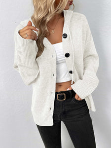 Womens Sweater-Button-Down Long Sleeve Hooded Sweater