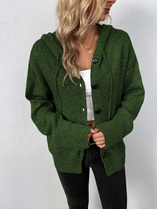 Womens Sweater-Button-Down Long Sleeve Hooded Sweater