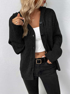 Womens Sweater-Button-Down Long Sleeve Hooded Sweater
