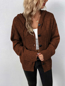 Womens Sweater-Button-Down Long Sleeve Hooded Sweater