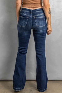 Blue Jeans-Button Fly Distressed Bootcut Blue Jeans | Blue Jeans