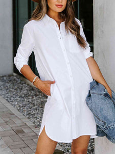 Womens Dress-Button Up Collared Neck Long Sleeve Shirt Dress | Dresses/T Shirt Dresses