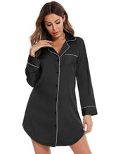 Load image into Gallery viewer, Womens Dress-Button Up Lapel Collar Night Dress with Pocket | Loungewear &amp; Sleepwear/Sleepwear
