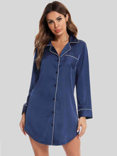 Load image into Gallery viewer, Womens Dress-Button Up Lapel Collar Night Dress with Pocket | Loungewear &amp; Sleepwear/Sleepwear
