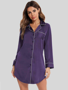 Womens Dress-Button Up Lapel Collar Night Dress with Pocket | Loungewear & Sleepwear/Sleepwear