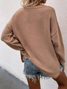 Buttoned Exposed Seam High-Low Sweater Broke Girl Philanthropy